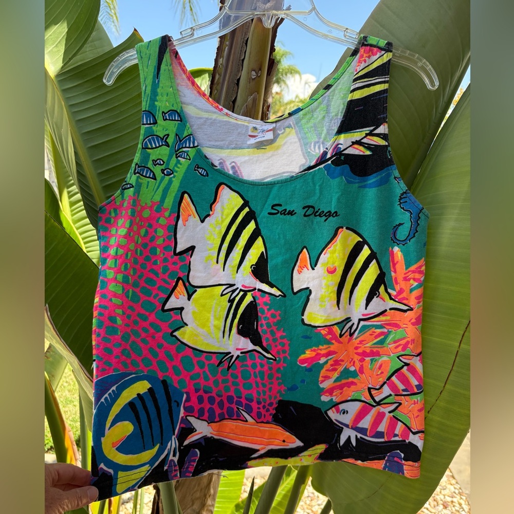 Lifestyles Classic Vintage Dayglow Neon 80s Sleeveless Top Tropical San Diego